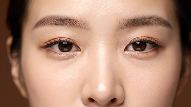 Close-up of a young woman's face, focusing on her eyes and nose