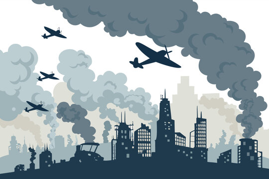 Dawn Patrol Over War Torn City Illustratio