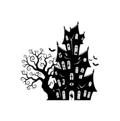 Haunting Halloween Mansion with Spooky Tree