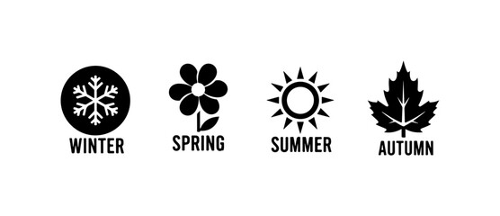 Four Seasons Icons Representing Winter, Spring, Summer, and Autumn