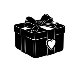 Black Gift Box with Bow and Heart