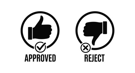 Two circular signs displaying approval and rejection with thumbs up and down silhouette © Rina