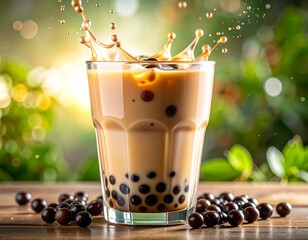 glass of milk and boba