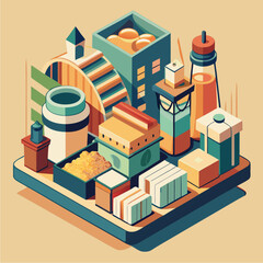 vector illustration showing product packaging elements in a clean and modern layout