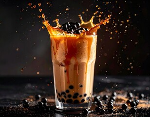 coffee and boba milk with ice