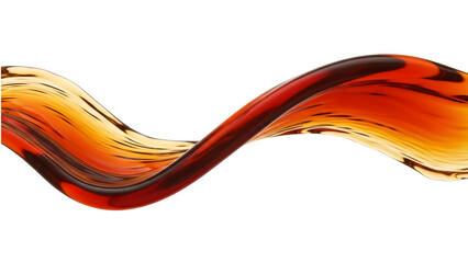 Amber liquid splash wave of honey or whiskey flowing horizontally on a transparent background for food and beverage design