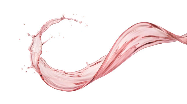 Pink liquid splash wave with droplets on a transparent background for rose wine, berry juice, or cosmetic skin care serum