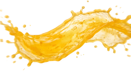 Orange juice splash with dynamic waves and refreshing citrus liquid droplets on a transparent background for beverage and food advertisement design