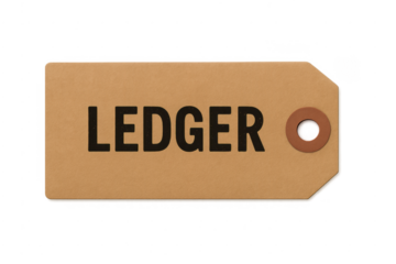 Ledger word on brown sale tag with transparent background