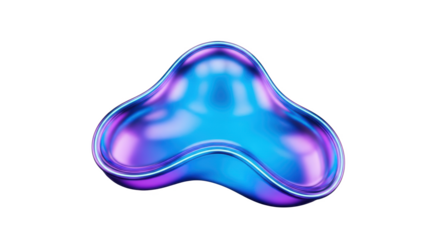 Iridescent 3D Organic Fluid Shape, Abstract Holographic Liquid Metal Blob, Amorphous Geometric Element for Modern Tech Design and Sci-Fi Branding.