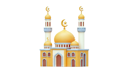 3D Cartoon Mosque with Crescent Moon and Star