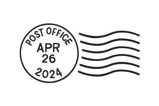 Post office cancellation mark with date on transparent background