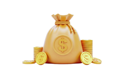 Money Bag with Dollar Symbol and Gold Coins