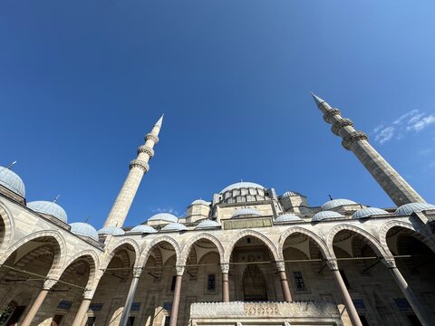 The Suleymaniye Mosque, masterpiece of architect Mimar Sinan, built for Sultan Suleiman the Magnificent, Istanbul, Turkey, July 2025. 