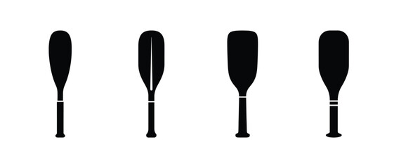 Black paddle silhouettes set for water sports