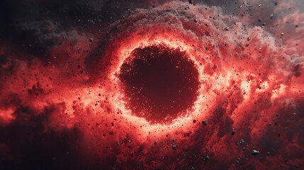 Red Cosmic Vortex Surrounded by Exploding Clouds