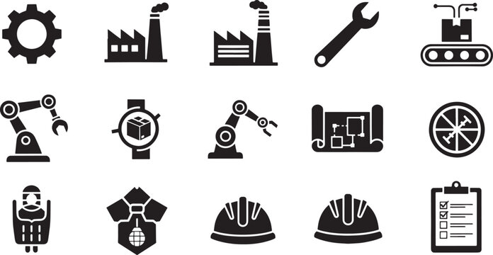 Black industrial including gear factory wrench robot blueprint and hard hat 1