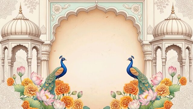 Luxurious Indian Wedding Background Mughal Palace Dome Peacock