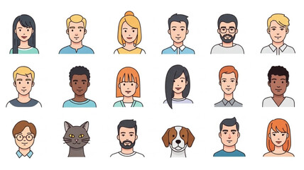 Diverse Group of People and Animals Avatars.