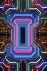 Futuristic neon circuit design with glowing symmetry