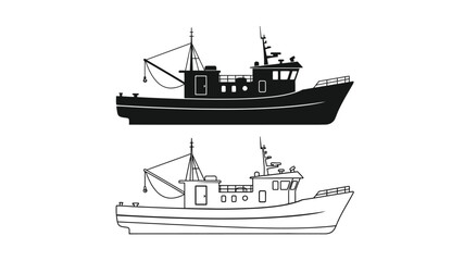 Obraz premium a black and white illustration of two fishing boats side by side