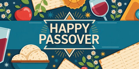 Lively Passover Illustration Showcasing Bread Wine Fruit Icons