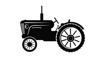 a black and white illustration of a classic vintage farm tractor design © Siam Studio