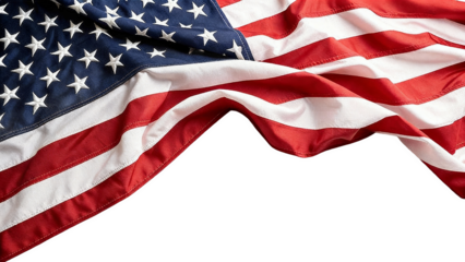 A dynamic image of the American flag with stars and stripes, showcasing its red, white, and blue colors as it waves in the breeze. This iconic symbol represents patriotism and national identity.