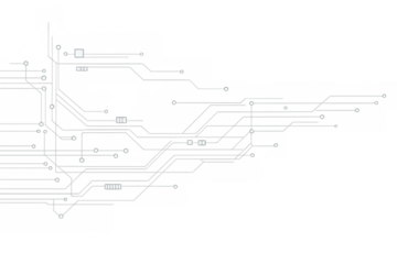 Digital circuit lines and glowing dots creating an abstract technology background on transparent art design