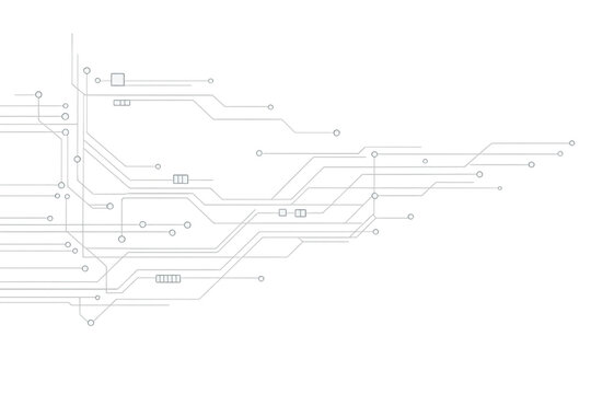Digital circuit lines and glowing dots creating an abstract technology background on transparent art design