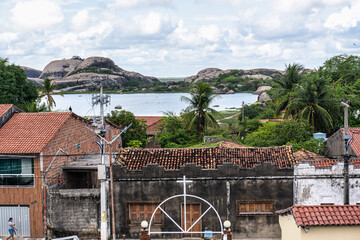 The mountain range at Ilha dos Preas in Chaval, Ceara, Brazil. Seen from the Stone of the Grotto of Our Lady of Lourdes