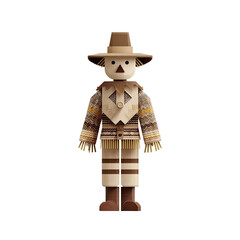 Animated figure of a scarecrow, rendered with geometric shapes, detailed design on garments
