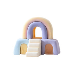 Pastel-colored play structure featuring a rainbow arch and steps, isolated on black