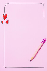 A heart shape drawn with a pencil on a pink background.