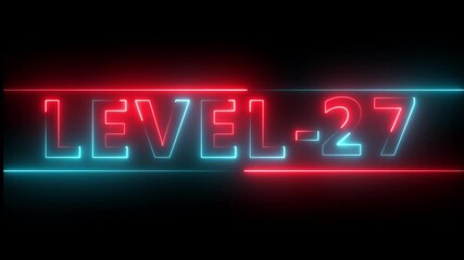 level 27 text icon animation. Neon level up sign. neon next Level text. Game concept Neon level up sign. Next Level text animation icon loading bar. animation icon sign symbol on black background. - Powered by Adobe