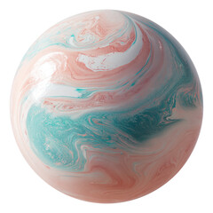 A mesmerizing sphere with swirling patterns of pink, teal, and white