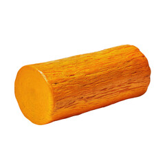 Close-up studio shot of a cylindrical wooden log piece with a bright orange tone