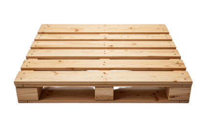 Wooden pallet isolated on transparent background, empty shipping platform for logistics, warehouse storage concept, industrial mockup and packaging design

