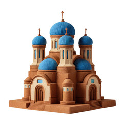 Digitally created 3D model of an orthodox church with blue domes