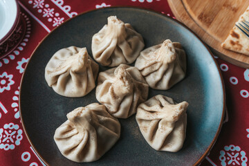 Traditional Georgian Khinkali Dumplings on a Plate