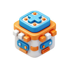 Isometric rendered design of a futuristic digital structure, featuring geometric shapes and vibrant colors