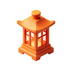 Isometric render of an orange, traditional-style structure, possibly a lantern
