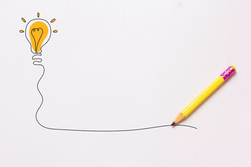 A pencil drawing of a light bulb on a white background, startup inspiration and ideas.