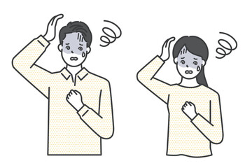 めまいに悩む男女のイラストベクター素材