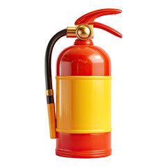 Glossy, vibrant rendering of a classic, red and yellow, emergency fire extinguisher