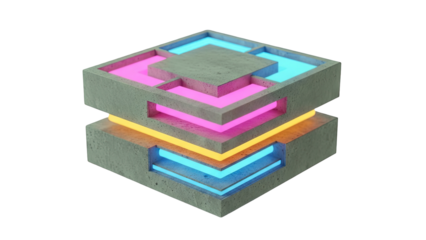 Modern Concrete Sculpture with Neon Lighting