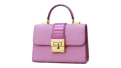 Pink Leather Handbag with Gold Hardware