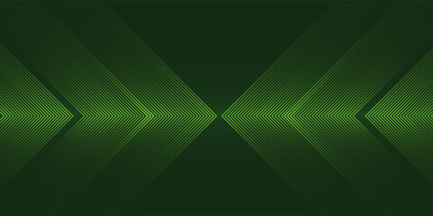 Futuristic green arrow pattern with glowing lines on a dark background, creating a sense of motion and direction. © Holil
