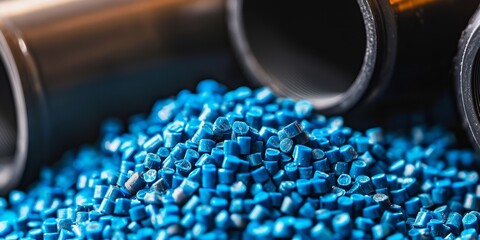 Versatile blue polymer pellets ideal for the plastic and polymer industry.