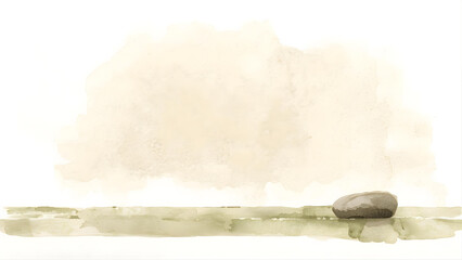 Stone on ground with cloudy sky